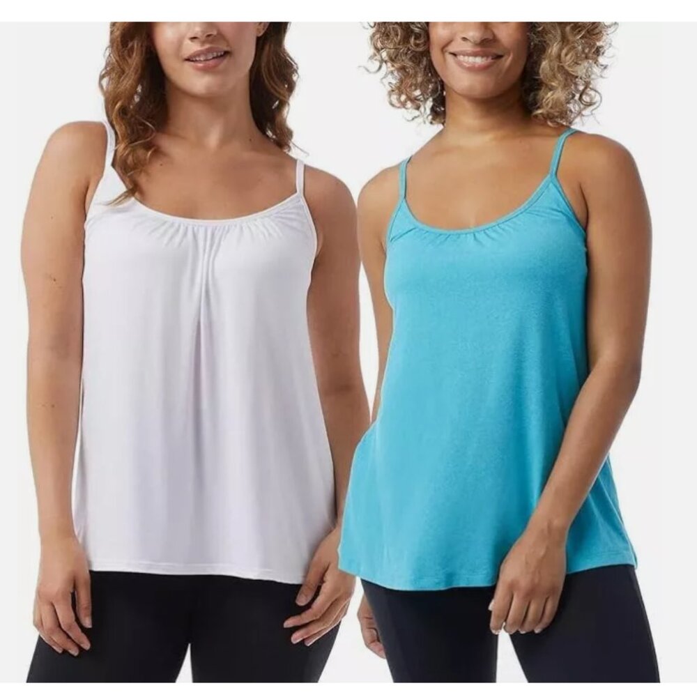 32 Degrees Cool Women's 2 pack Bra Top Cami, White/HT. Teal, Size L